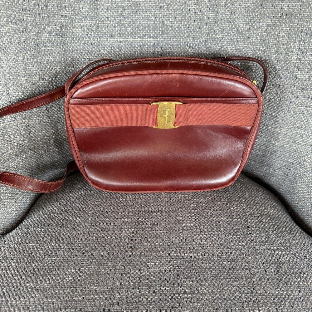Salvatore Ferragamo Maroon Crossbody Bag with Gold Detail